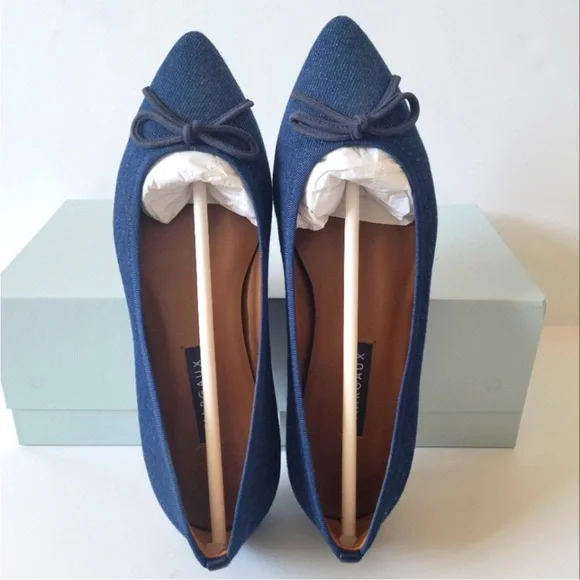Margaux Navy Denim Blue w/Bow Flats sz.7 - Picture 2 of 7